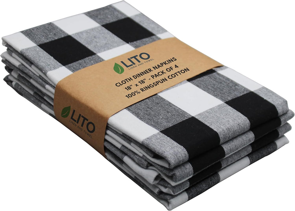 Black Checked Dinner Napkin 18 x 18 (Pack of 4)