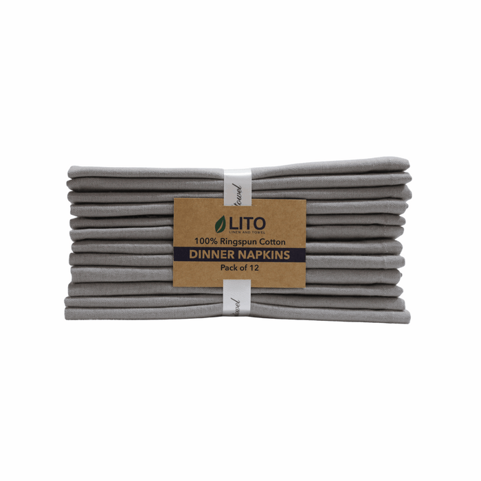 Solid Dyed Dinner Napkins-18"x18"-Grey-Pack of 12