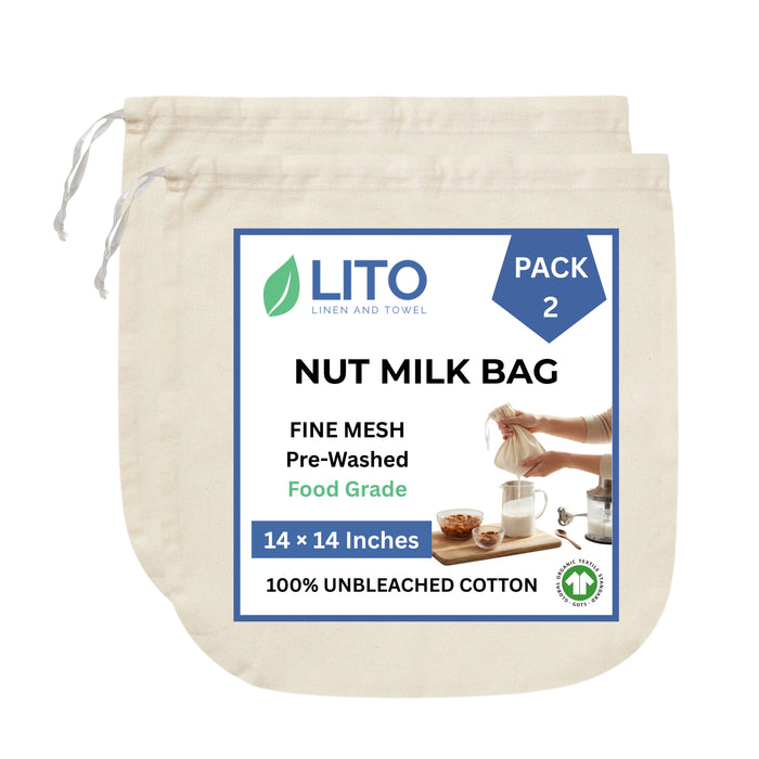 Organic Nut Milk Bag - 14"x14"	Pack of 2